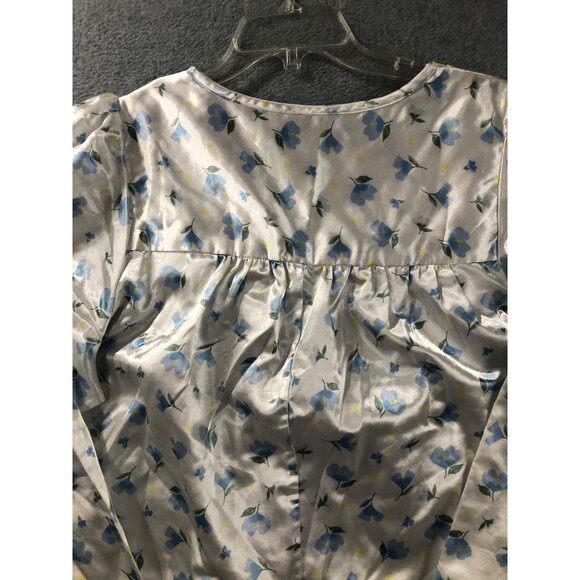 Nightgown Delicates Large Satin White Blue Floral Lace Tradwife Vtg Cottagecore - Picture 9 of 9